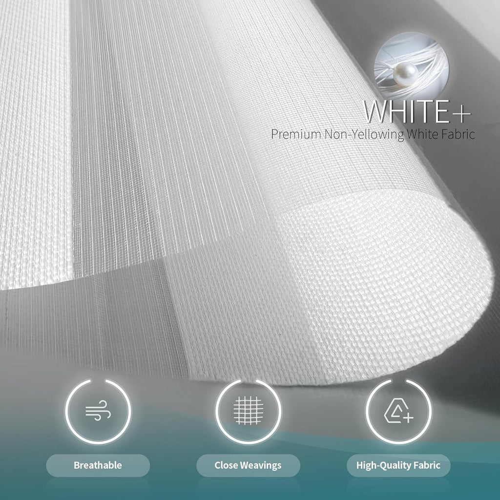 Cordless Zebra Blinds for Windows (29" W X 72" H, White) Free-Stop Zebra Roller Shades Dual Layer Light Filtering