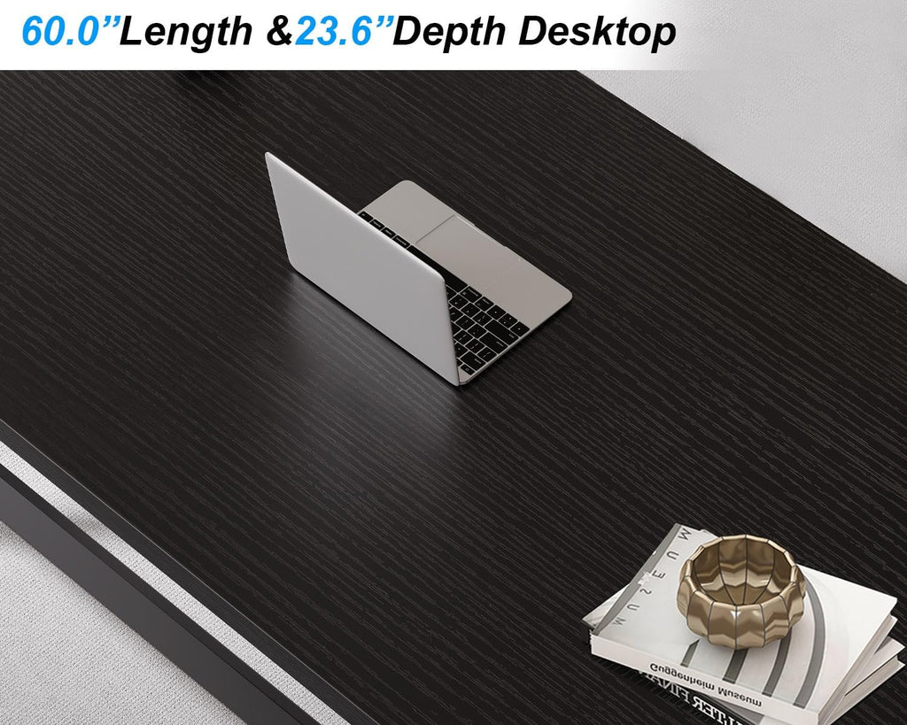 60 in Black Computer Desk Work Writing Study, Black Oak | Modern Simple Home Office Work Desk , Industrial Wood Metal