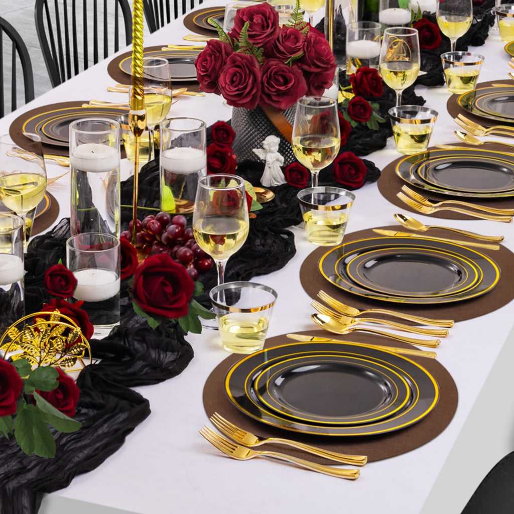 Faux Leather Round Placemats with Coasters Set of 6, 13x13 Inch Non-Slip Heat Resistant Dual-Sided Brown Place Mats