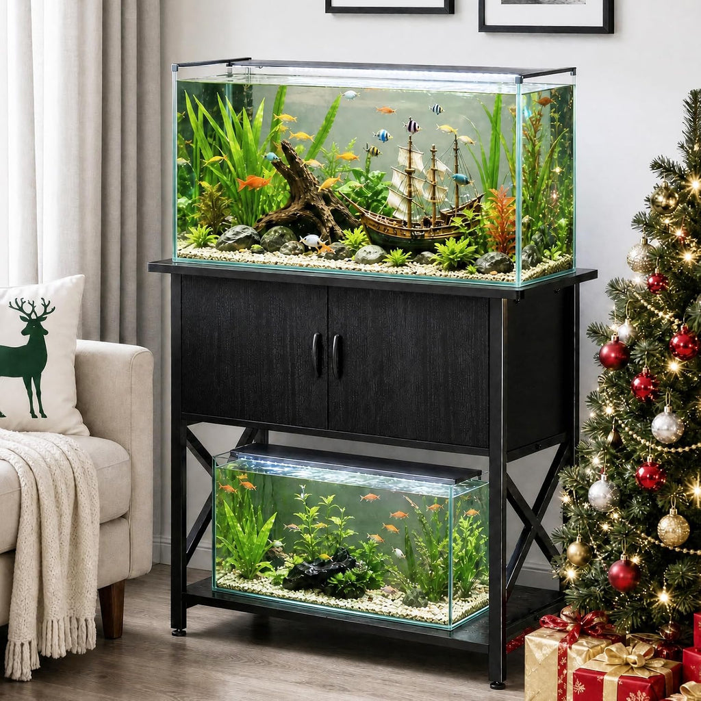 40‐50 Gallon Aquarium Stand with 2 Storage Cabinets, Adjustable Feet, Black
