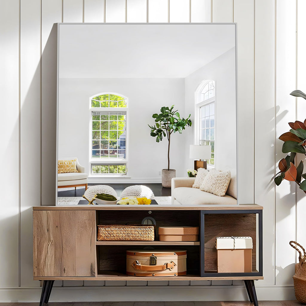 Silver Mirror, 42"x42" Square Bathroom Mirror for Wall, HD Tempered Glass, Anti-Rust Frame, Modern Design