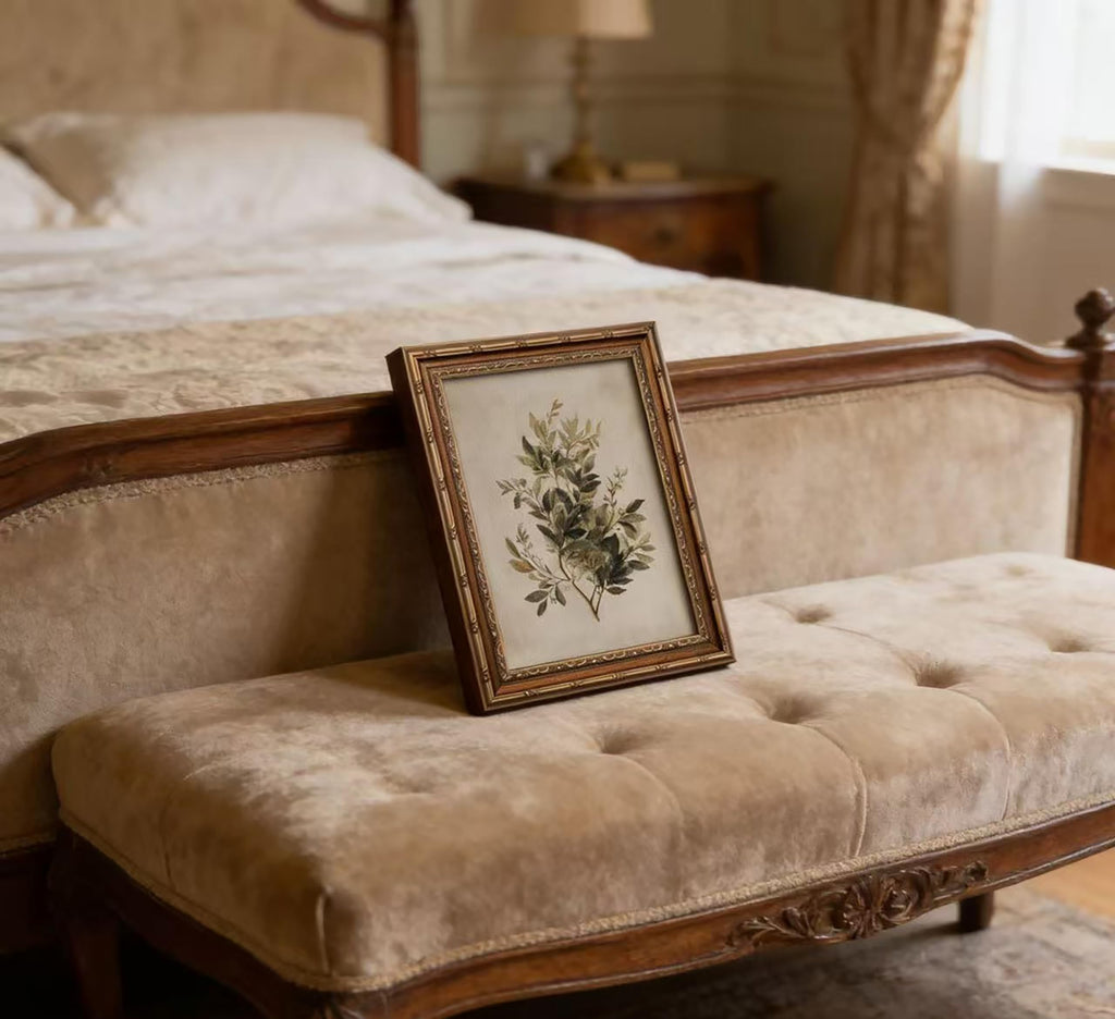 Vintage Olive Branch Botanical Framed Wall Art, Retro Gold Frame Rustic Greenery Canvas Print, Farmhouse Decor