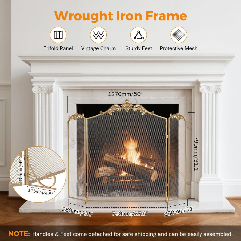 Fireplace Screen, Gold, 50 x 32 in, Baroque Decorations
