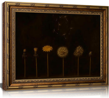 Vintage Gold Framed Dandelion Wall Art Moody Cottagecore Dandelion Painting Canvas Print Gothic Dark Plant Print