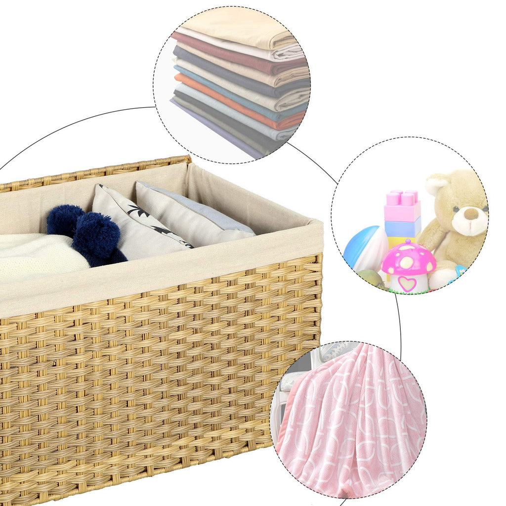 Woven Storage Basket with Lid, 42.3 Gallon (160L), Foldable