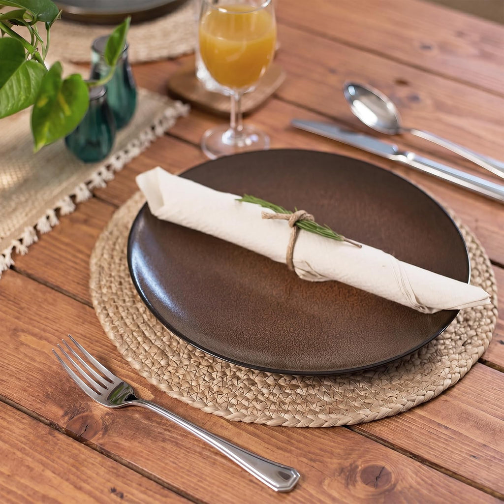 Natural Jute Placemats, Round Woven Table Mats, 13 Inch Rattan Charger Plates for Dinner, Boho Farmhouse - Set of 6