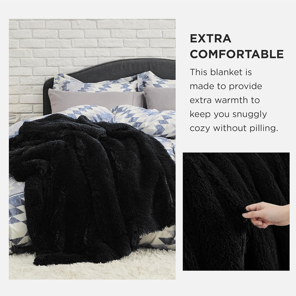 Faux Fur Fluffy Sherpa Fleece King Bed Blanket Black 108"x90" | Fuzzy Plush, Thick Warm, Fall, Comfort Cozy Soft Home
