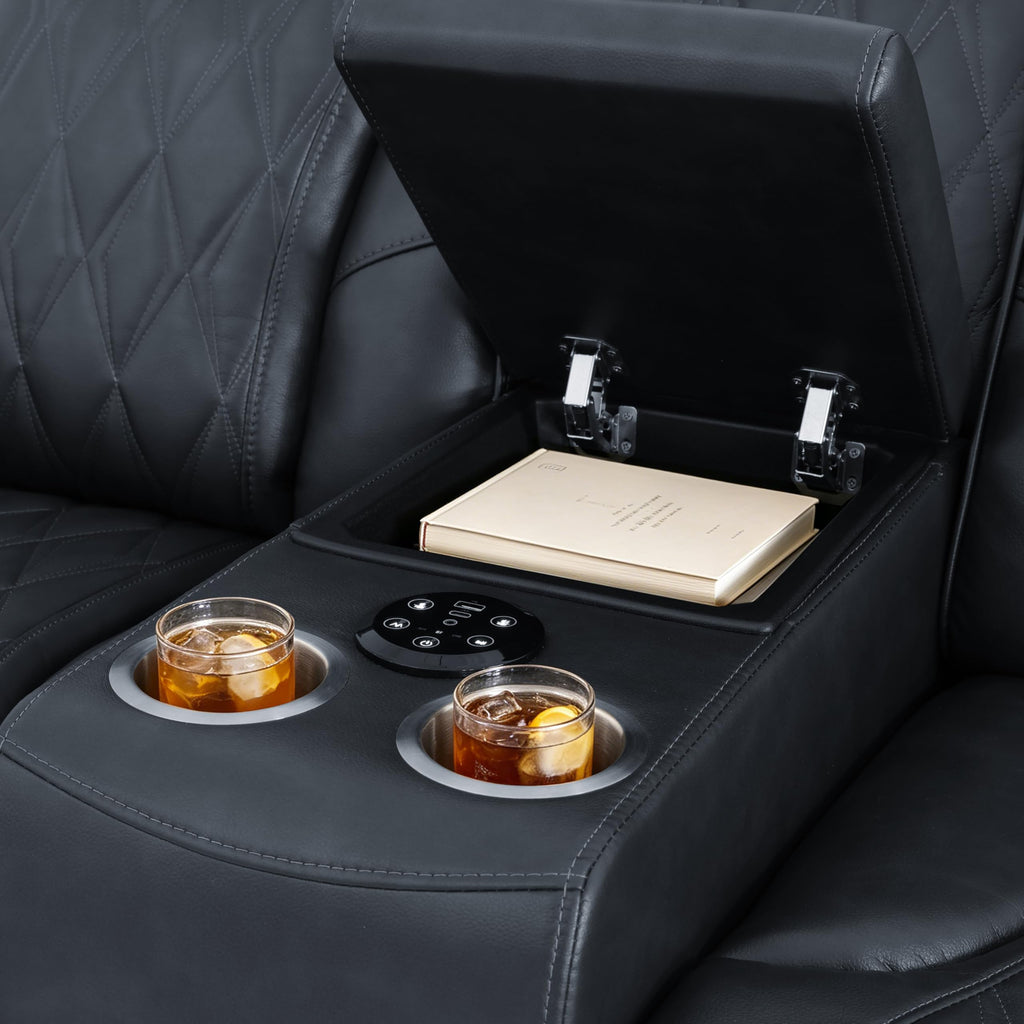 Breathing Leather Power Reclining Sofa Set, Living Room Furniture Set with Recliners, Leather Couch Loveseat and