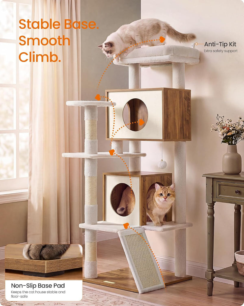 Cat Tree, 5-Tier Cat Tower with 2 Condos, 55.1