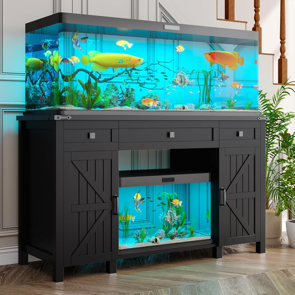 Farmhouse 55-75 Gallon Fish Tank Stand with Power Outlet, Aquarium Stand with 2 Drawers and Adjustable Shelves, Heavy