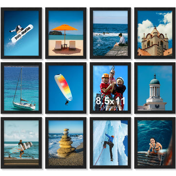 8.5x11 Picture Frames Set of 12 for Wall Mount or Tabletop, Black