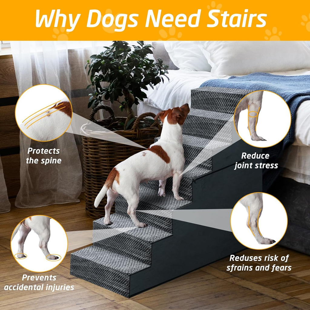 31" H Dog Stairs for Small and Medium Dogs 7-Step Ramps for High Beds and Couch Non-Slip Extra Wide Pet Stairs