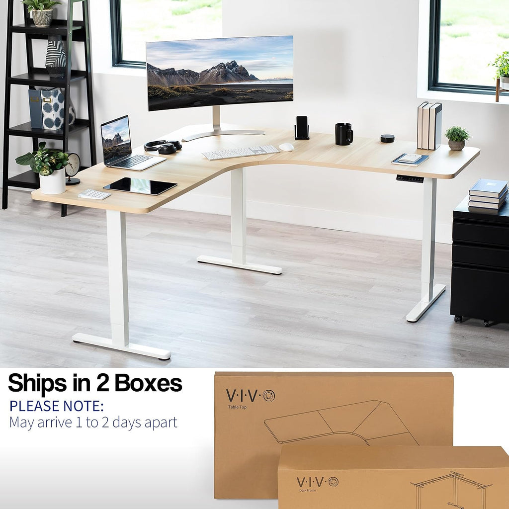 Light Wood 71 x 71 in Corner Standing Desk, DESK-KIT-E3CWC | Electric, Triple Motor, Holds 264 lbs, Sit Stand