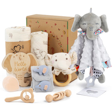 Elephant Baby Gift Set- 10 Piece Newborn Present Box with Essentials