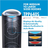 Therapure TPP640 Air Purifier Tower with Air Sensor, Handle, and Remote Control (Black)