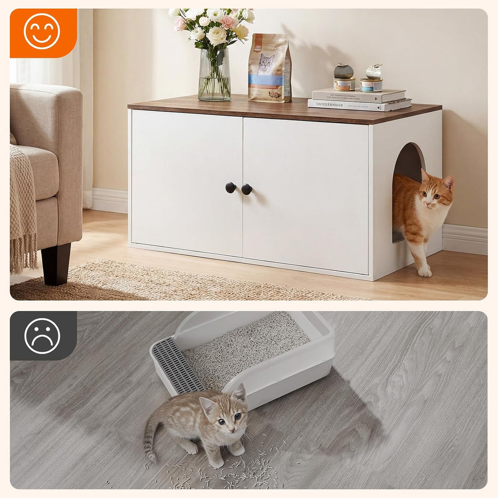 Cat Litter Box Enclosure, Hidden Litter Box Furniture with Side Entry, Litter Box Cabinet, Indoor Cat House, End Side