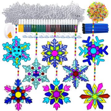 Snowflake Suncatcher Kit 32Sets Winter Snowflake Suncatchers Window Art Paint Sun Catchers DIY Craft Kit for Xmas