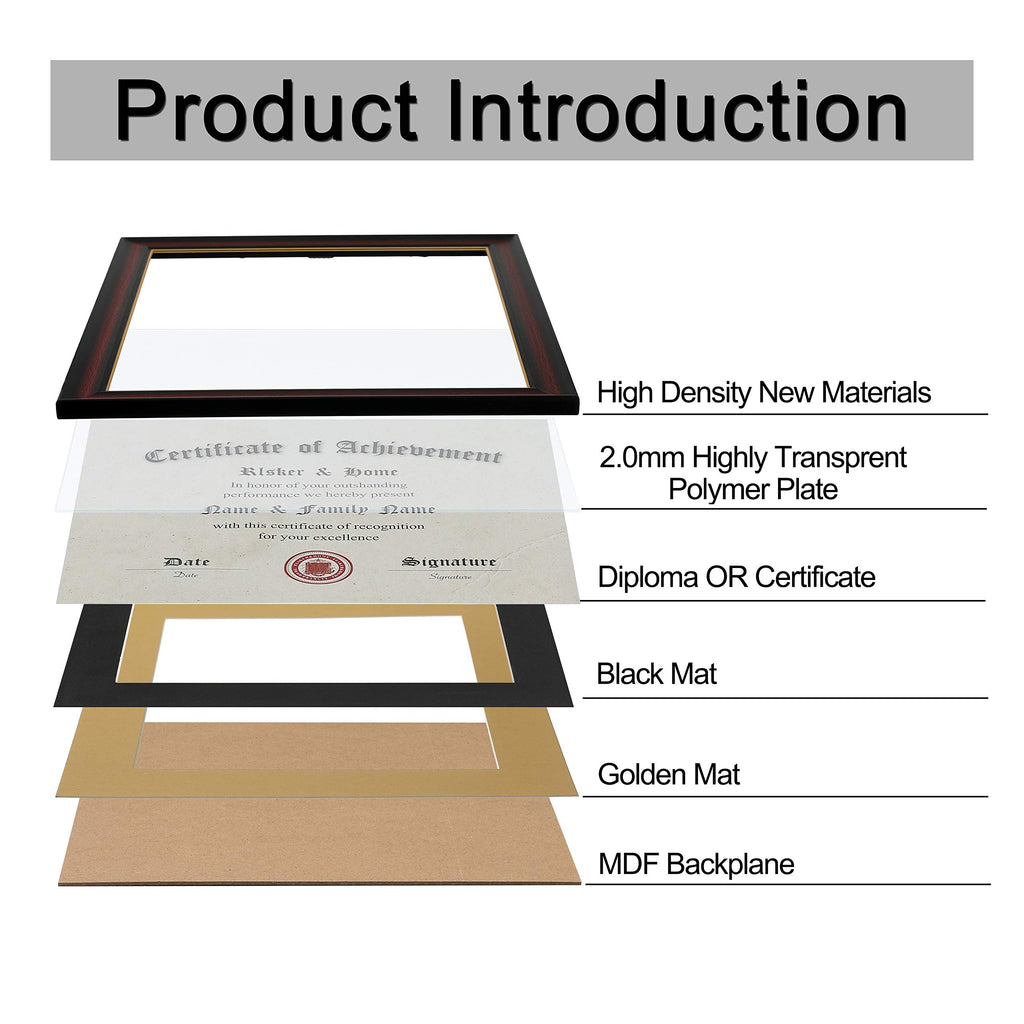 8.5x11 Diploma Frames with Mat Cherry Matte Black with Gold Rim