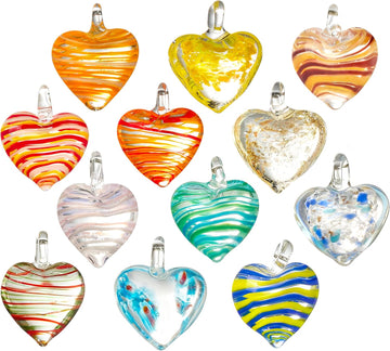 Blown Glass Heart Ornaments 1.4'' Multi-Colored Heart Baubles Hanging - Set of 12