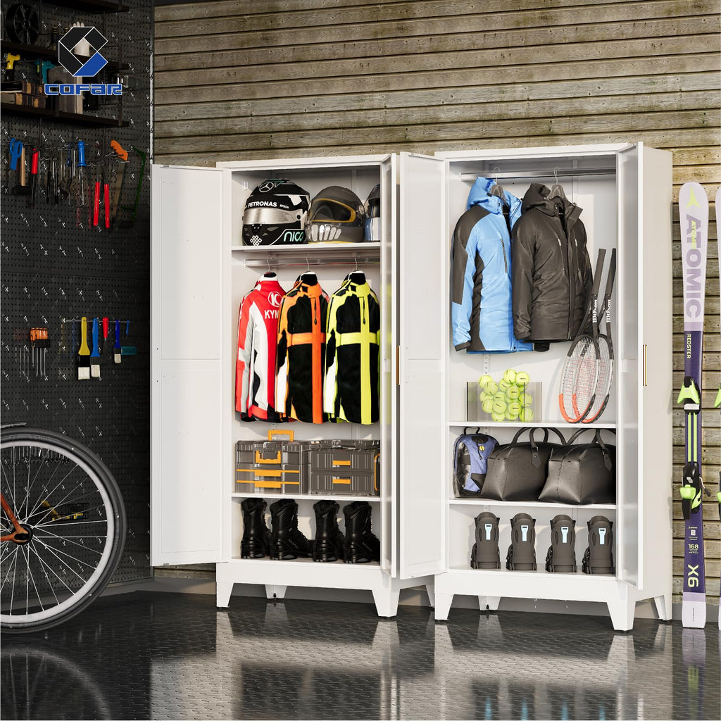 71'' Metal Wardrobe Closet, Bedroom Armoire Cabinet with Adjustable Hanging Rod and Shelves, 2 Doors Farmhouse Closet