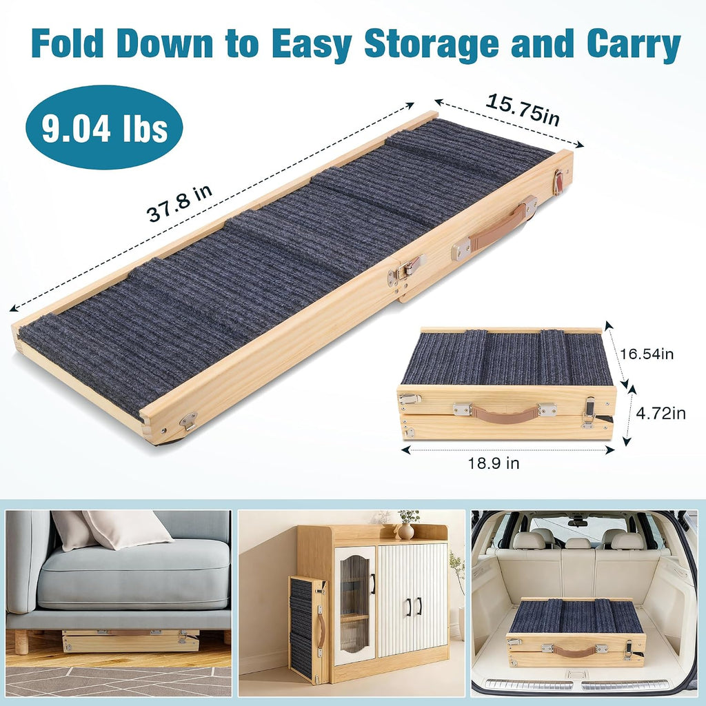 Dog Ramp for Bed, 24" H Adjustable Folding Ramp for Dogs to Get on Bed, Solid Wood Dog Ramps for Small & Medium Dogs