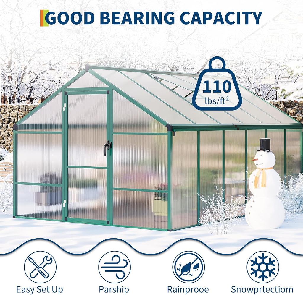 Greenhouse, 8x12 Ft Outdoor Greenhouses, Greenhouse Kit, Portablee Greenhouses with Ground Nails and Vent Windows
