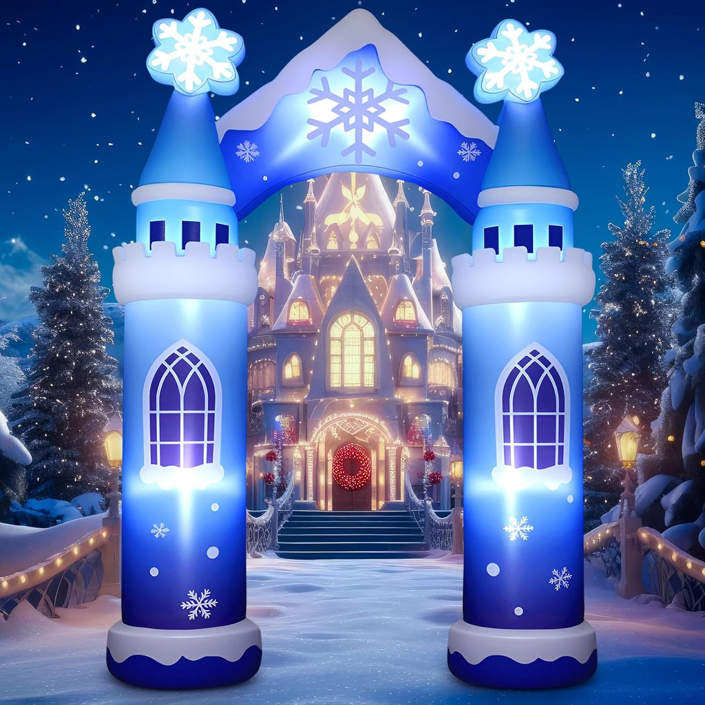 10 ft Giant Christmas Inflatable Decoration, Blue Winter Castle Arch