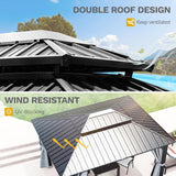 10x12ft Hardtop Gazebo Double Roof with Nettings and Curtains