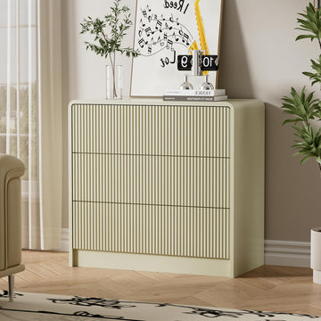 Beige 3 Drawer Dresser, 32" Wide Chest of Drawers