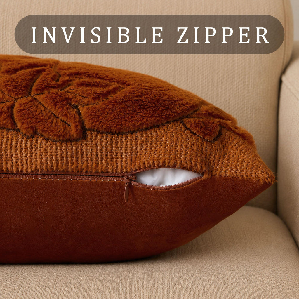 Fall Pillow Covers 16x16 Rust Faux Fur Pumpkin Cozy Decor QZ06B16