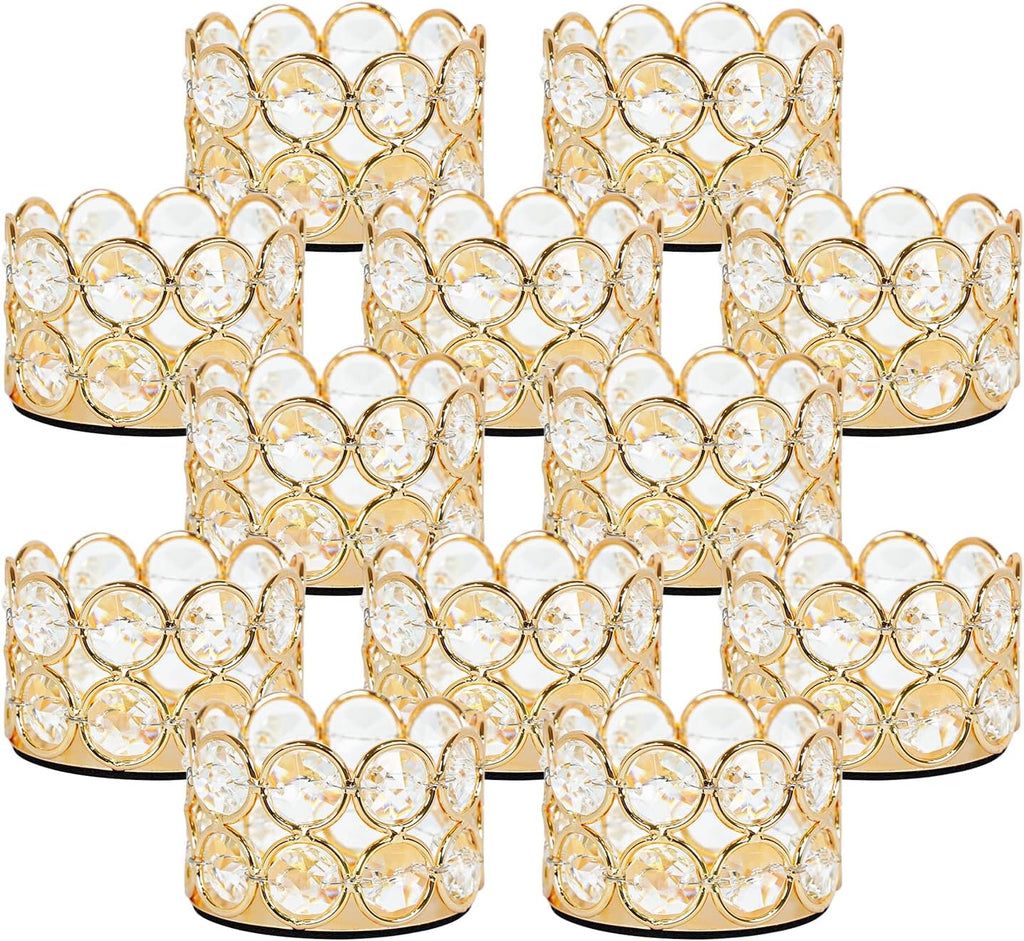 Pack of 12 Gold Crystal Tea Light Candle Holders for Wedding | Home Table Centerpiece Decoration,Halloween Christmas