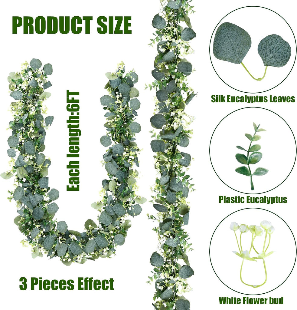 Artificial Eucalyptus Garland Eucalyptus Leaves Vines Greenery Garland Faux Silver Dollar Eucalyptus Leaves - Set of 6