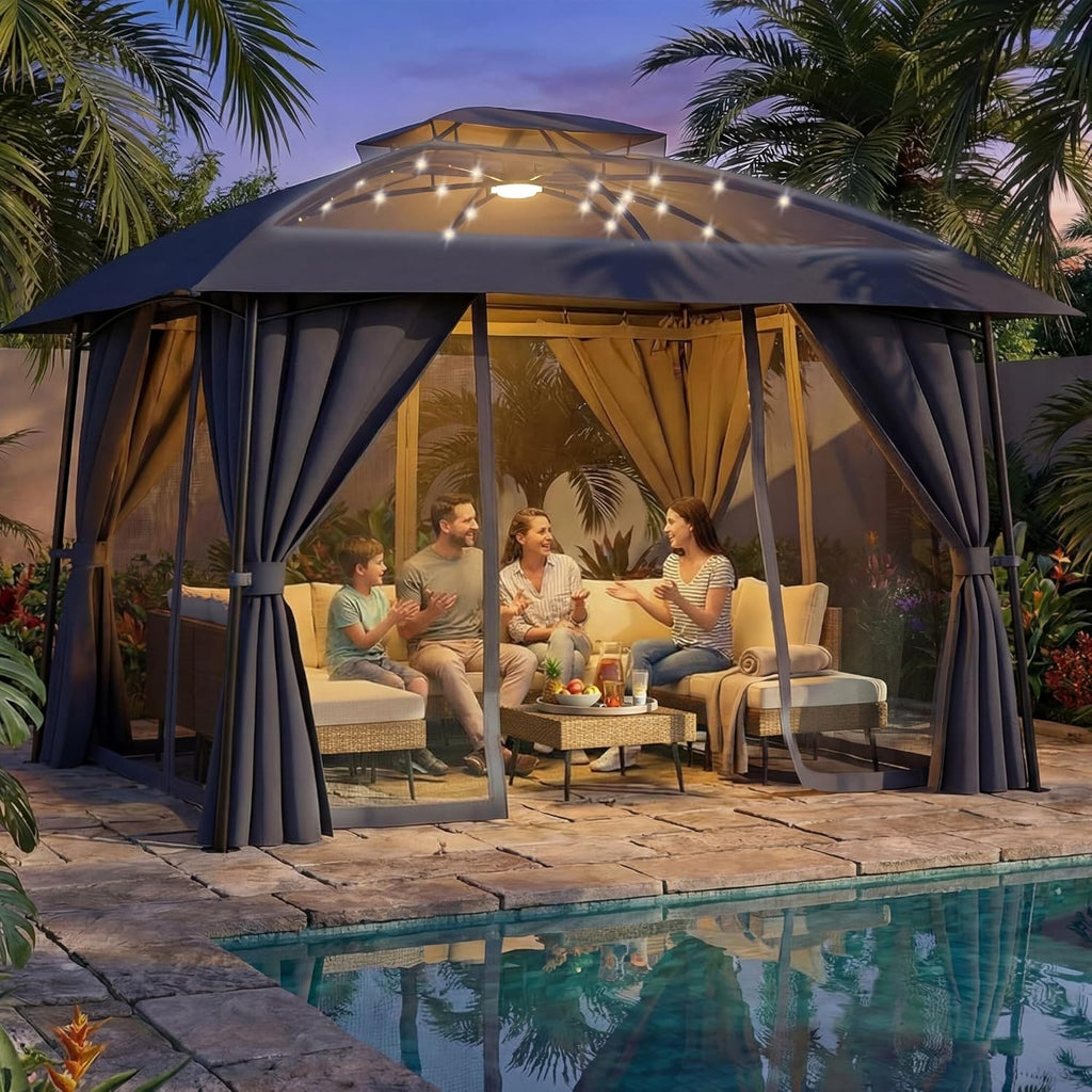 Outdoor Patio Gazebo 10x12 with Solar Powered LED Light