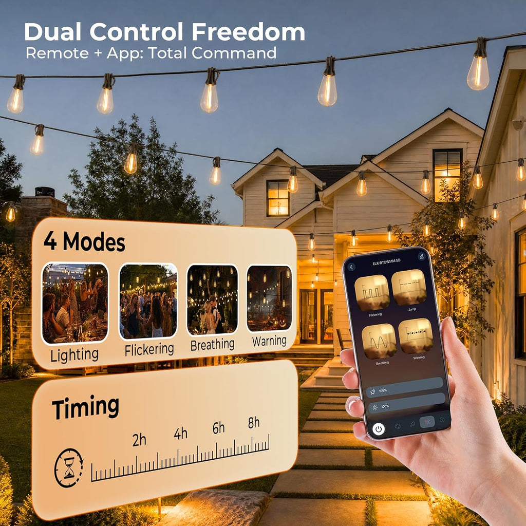 200FT String Lights Waterproof, LED Outdoor Lights with Remote APP Control