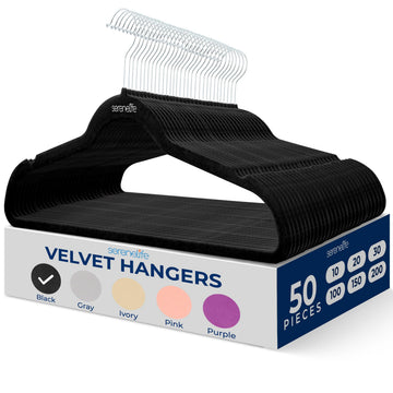 50-Pack Velvet Non-Slip Hangers - Slim Heavy Duty Clothes Hangers with 360° Swivel Hooks, Space-Saving Design