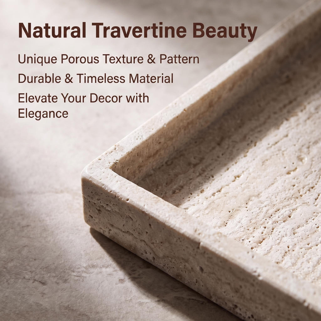 Natural Travertine Tray 15x10 inch with Non-Slip Pads