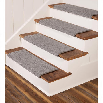 TM Rounded Bullnose Carpet Stair Treads - Anti Slip Indoor Stair Mats for Wooden Stairs, Style: Bayside Charm, Dark