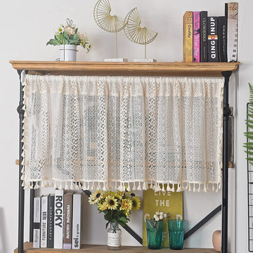 Beige Boho Lace Short Curtain Window Curtains Over Sink, Vintage Chic Valance Crochet Bohemian Semi Sheer Farmhouse