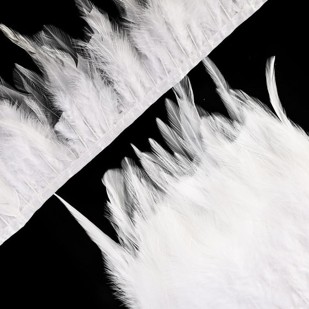 White Rooster Feather Fringe Trim 14.7ft 3-5inch Fluffy Feather Trim Fashion Dress Sewing Crafts,Gloves,Feather Shawl