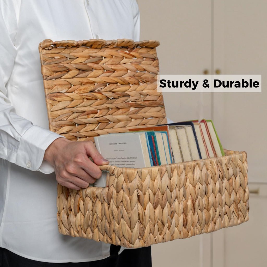 Wicker Storage Basket with Lid, Scalloped Wicker Baskets