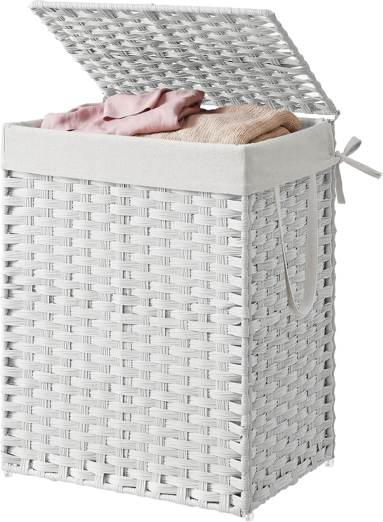 Laundry Hamper with Lid, Clothes Basket with Removable Liner and Handles, 23.8 Gallon, Foldable Narrow Laundry