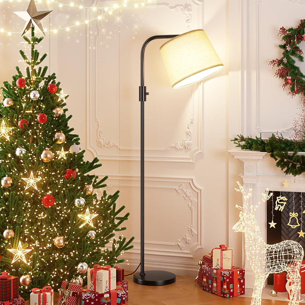 Arc Floor Lamp with Rotary Switch, Linen Shade