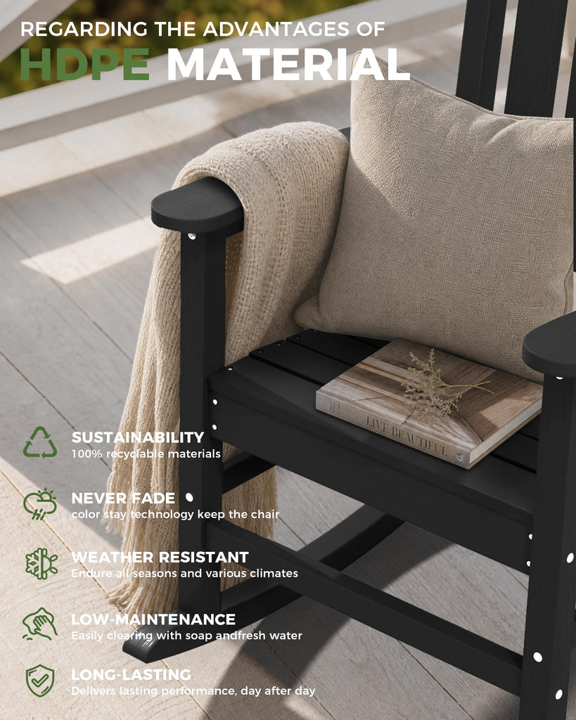 Outdoor Rocking Chair, Oversized HDPE Rocking Chair, All Weather