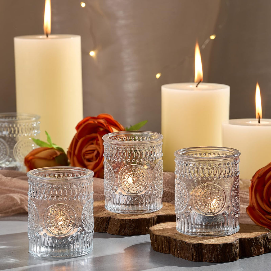 30 Pack Clear Glass Votive Candle Holders, Vintage Candle Holder Bulk, Tealight Candle Holders for Table