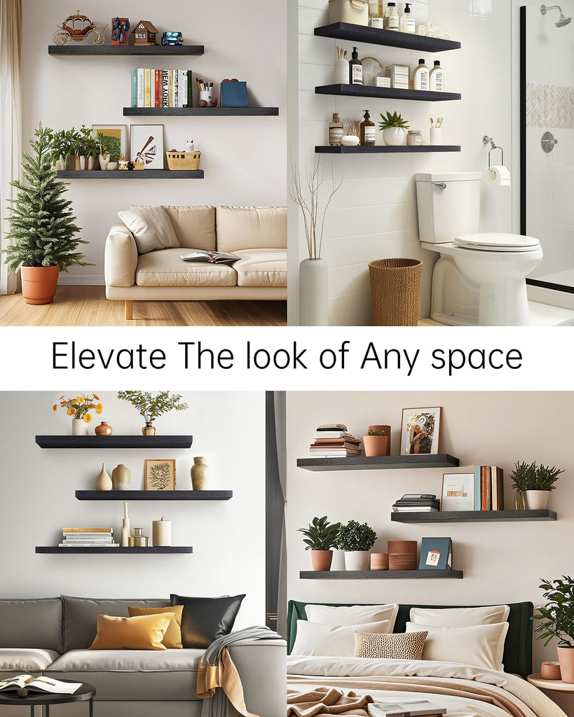 Black Floating Shelves 35.4in, Set of 3, Wall Mounted for Wall Decor