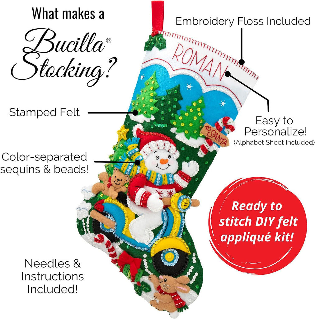 Felt Applique Kit, 18", Snowman and Puppies, Multi, (86900E)