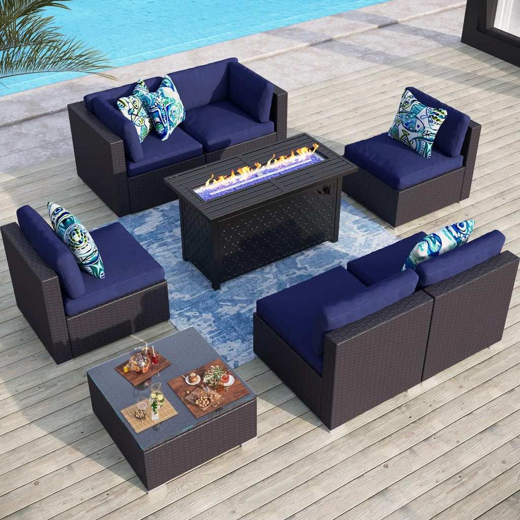 Propane Gas Fire Pit Table 45 Inch 50,000BTU Rectangular Outdoor Firepits for Outside Patio with Lid and Blue Fire