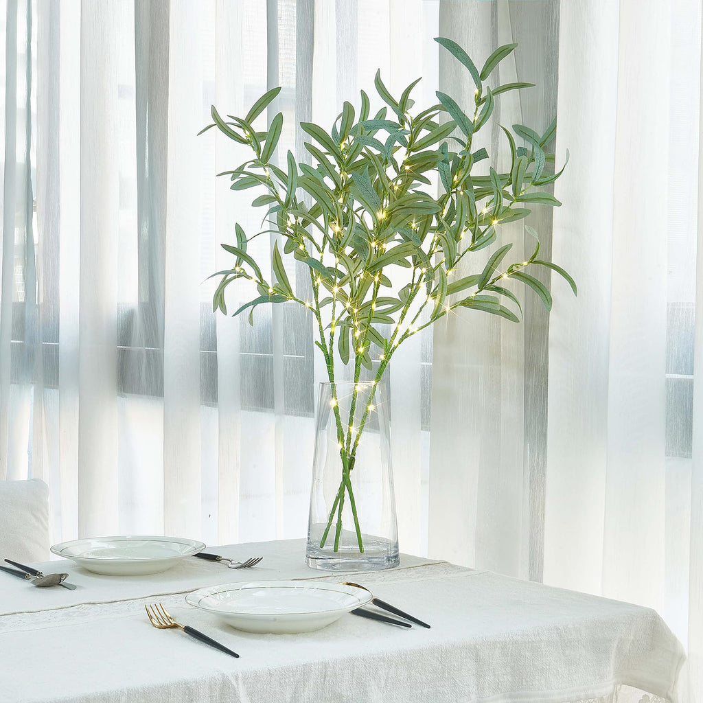 Lighted Olive Branches 24IN 72 LED with Timer Battery Operated Lit Artificial Greenery for Wedding Party Spring Home