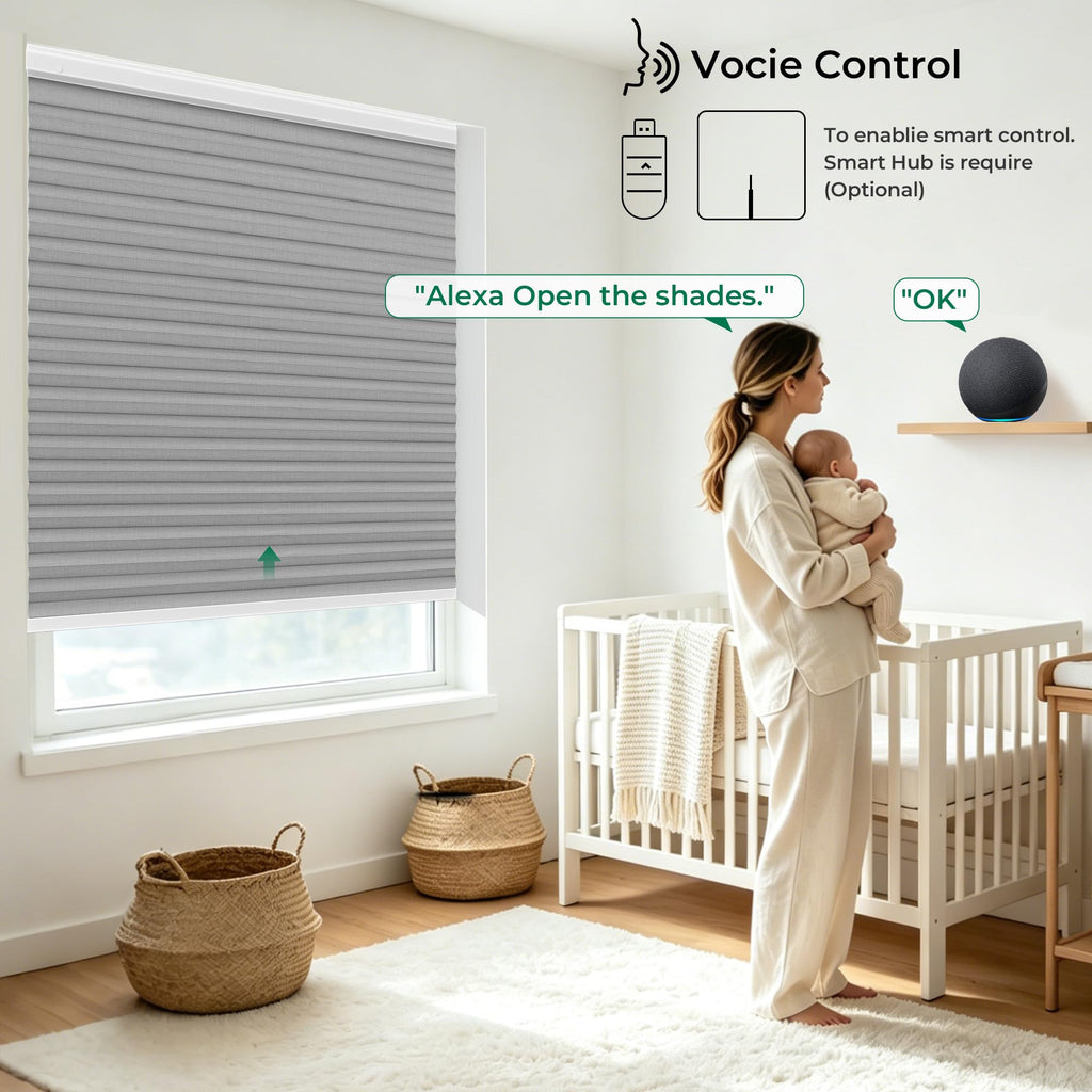 Motorized Cellular Shades No Drill with Remote, Gray