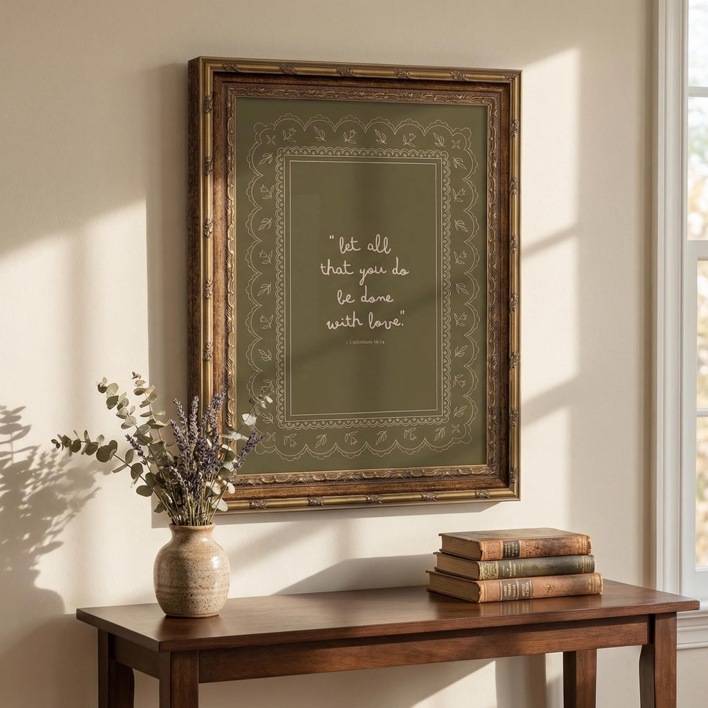Framed Inspirational Bible Verse Wall Art Print "Let All That You Do Be Done with Love" Scripture Quote Picture with